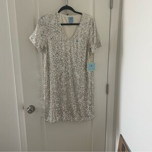 Silver Sequin V-Neck Dress
